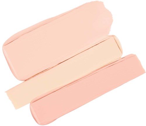 Tre pastel pink og beige makeupbørster med bløde børster og runde håndtag.
