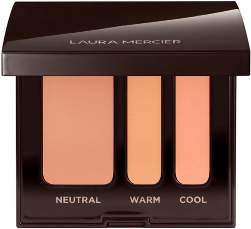 Makeuppalette med tre nuancer mærket neutral, warm og cool, i sort etui med Laura Mercier-logo.