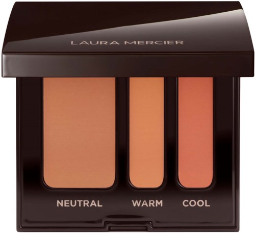 Makeuppalette med tre nuancer mærket neutral, warm og cool i et sort tilfælde fra Laura Mercier.