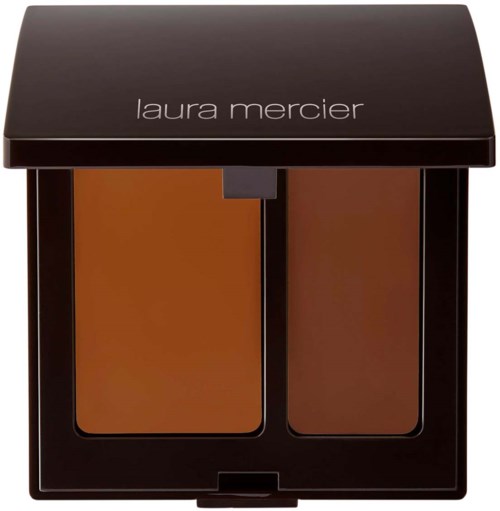 Kompaktowa paleta makijażu Laura Mercier z dwoma odcieniami brązu w eleganckim czarnym etui.