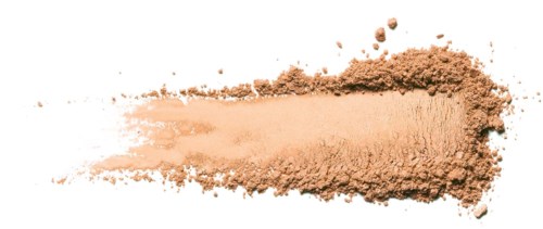 A streak of light brown powdered makeup spread on a black and white background.