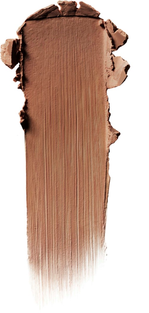 Ein dicker, glatter Streifen aus braunem Make-up oder Farbe auf hellem Hintergrund.