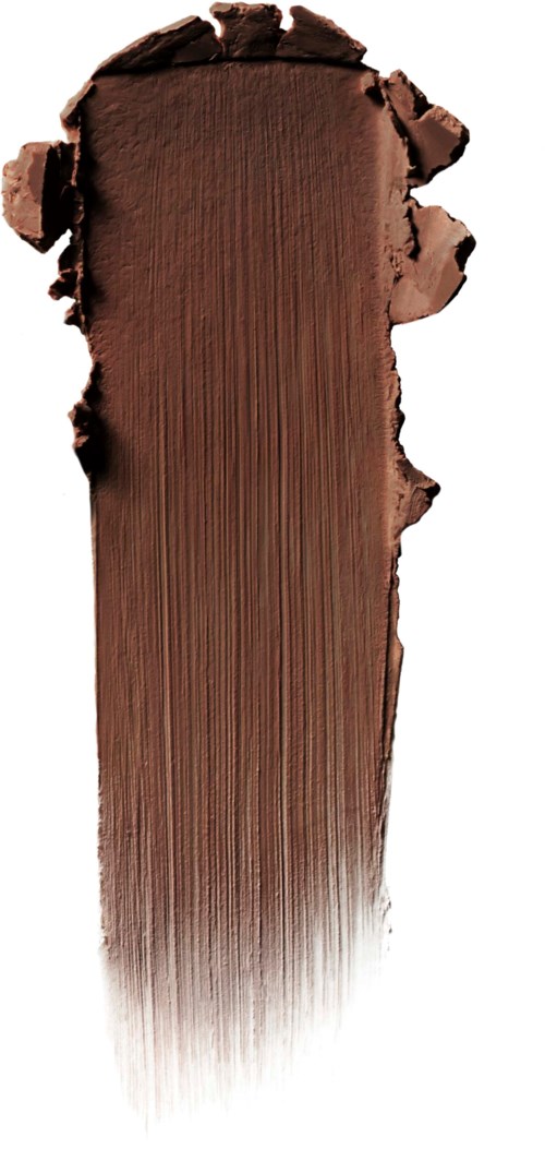 Ein Fleck aus brauner Make-up oder Farbe mit ungleichmäßigen Kanten und Pinselstruktur.