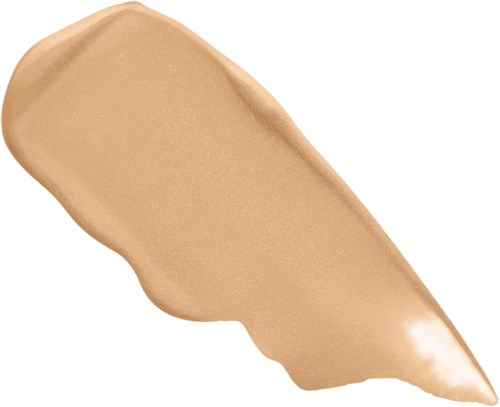 En beige flytande foundation-färgprov med slät textur och lätt glans.