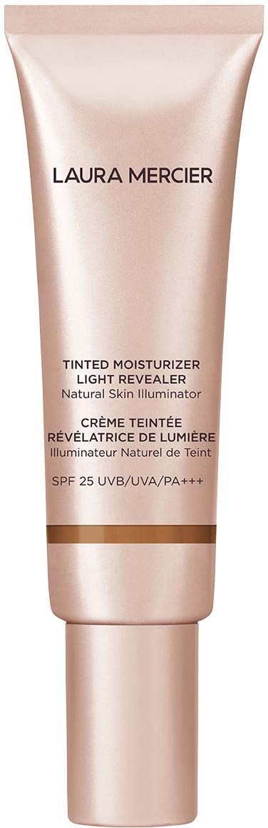 Eine Tube Laura Mercier getönte Feuchtigkeitscreme mit SPF 25, für natürliche Hautaufhellung.