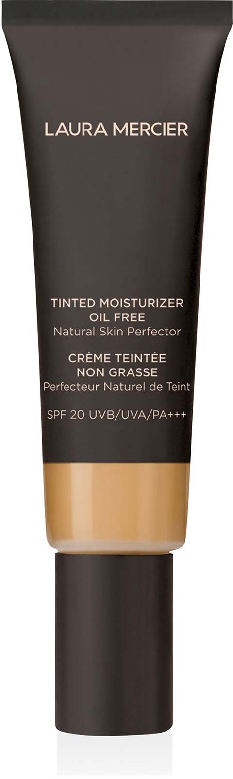 En tub med Laura Mercier tonad fuktighetskräm med SPF 20, oljefri, i svart och beige förpackning.