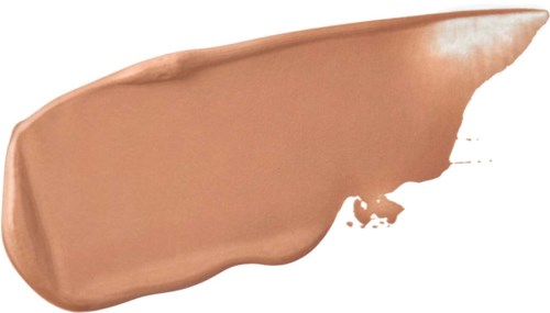 En strykning av beige sminkgrundning spridd jämnt med en liten del saknas, visar texturen.
