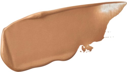 En svep av beigefärgad makeup eller foundation med ojämn kant och en liten droppe i närheten.