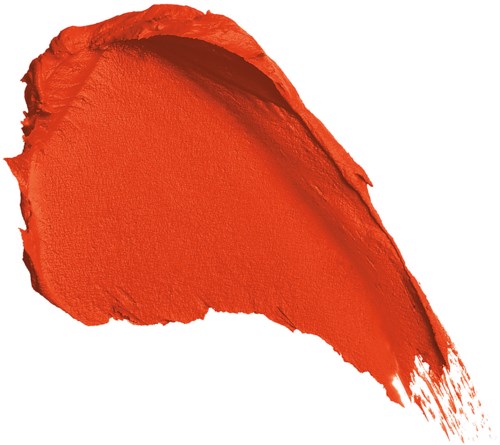 A bold orange stroke of paint with rough edges on white background.