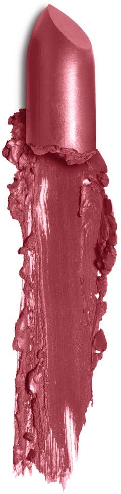 Een roze lippenstift met een smeer eronder die de romige textuur van de lippenstift toont.