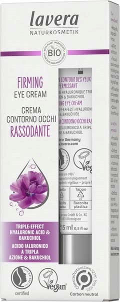 Siluettinen rasia silmänympärysvoille, jossa on violetti, valkoinen ja harmaa väri, kukka ja teksti.