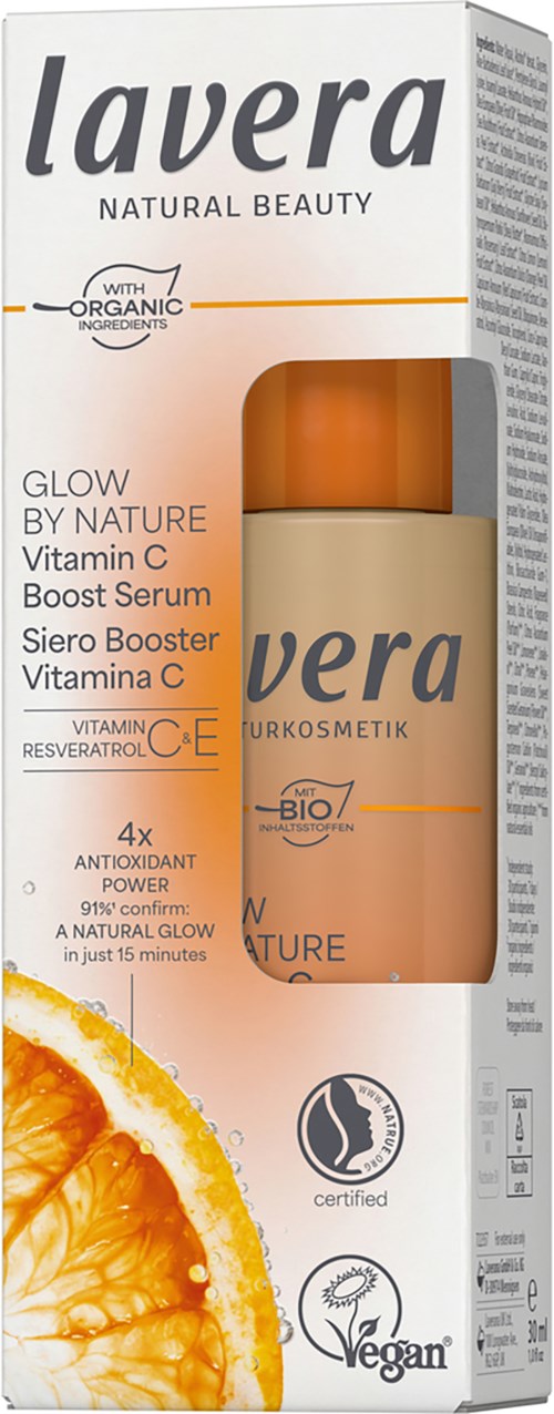 Lavera Vitamin C Boost Serum rasvaisen ihon kirkastamiseen, ekologisilla aineksilla, vegaaninen ja antioksidanttirikas.