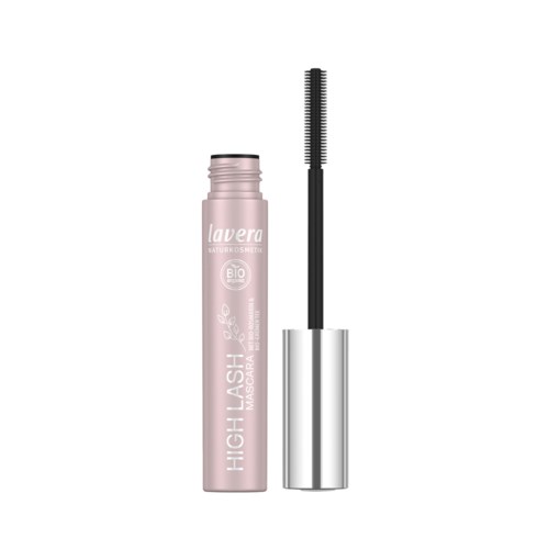 Vaaleanpunainen ripsiväritölkki, jossa on musta harja ja hopeinen korkki. Lähtee sanoo 'Layer' ja 'High Lash Mascara'.