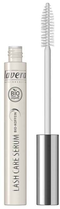 En vit tube märkt 'Lash Care Serum' med en borstehåll, som främjar ögonfransarnas tillväxt eller vård.