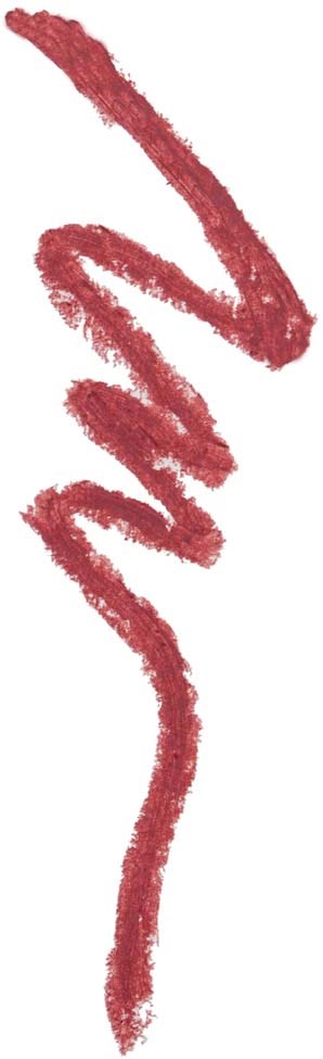 Rood lippenstiftstreep in een gebogen, golvende vorm.