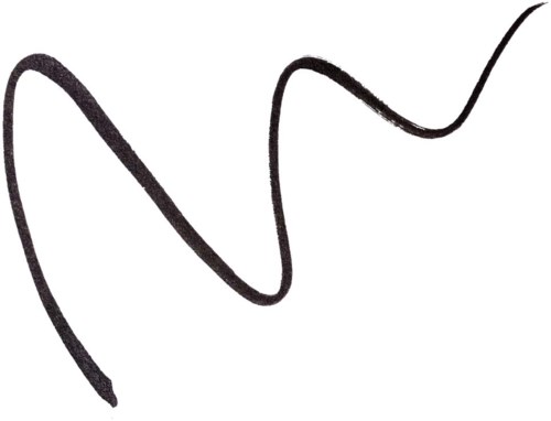 A black eyeliner swatch creating a wavy line on a white background.