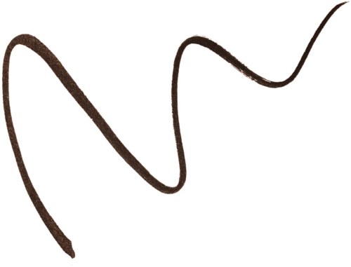 A black, irregular, wavy line on a white background, resembling a makeup or cosmetic stroke.