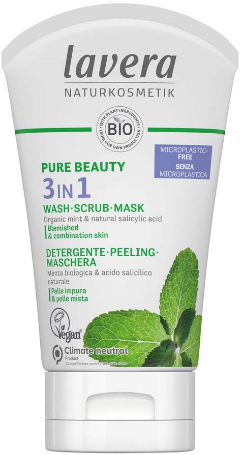 Lavera Natural Cosmetics face mask with mint, salicylic acid, and natural ingredients for blemished and mixed skin.
