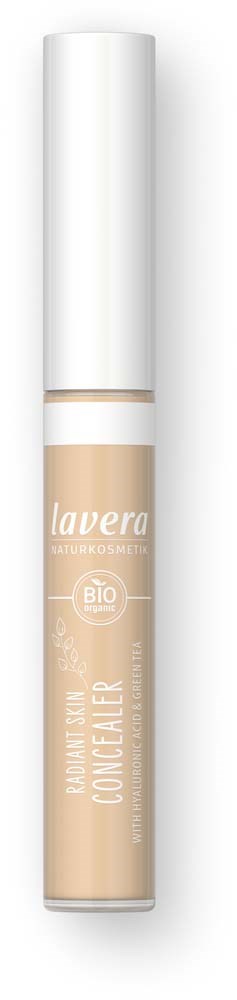 En beige concealer-ampulle med hvit lokk, merket 'Lavera Bio' og 'Concealer' i hvite bokstaver.