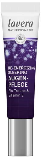 En tub med Lavera nattkräm för ögonen med bio-druvor och vitamin E för sömn och ögonvård.