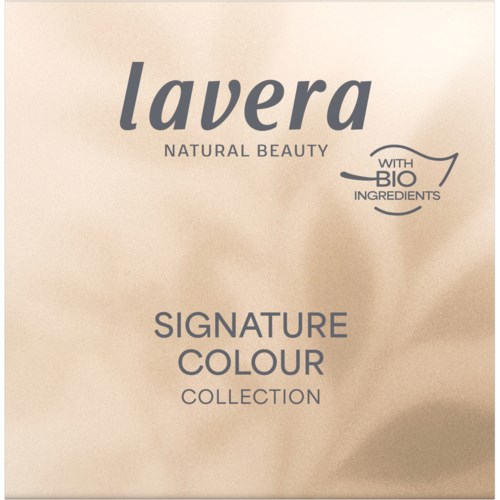 Lavera SIGNATURE COLOUR COLLECTION logo on beige packaging with natural and bio ingredients mention.
