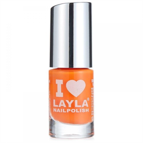 Orange nagellackflaska med silverlock, märkt "I love Layla Nailpolish."