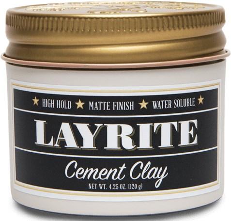 Małe opakowanie Layrite Cement Clay z złotą nakrętką, rozpuszczalne w wodzie, matowe wykończenie i mocny chwyt.