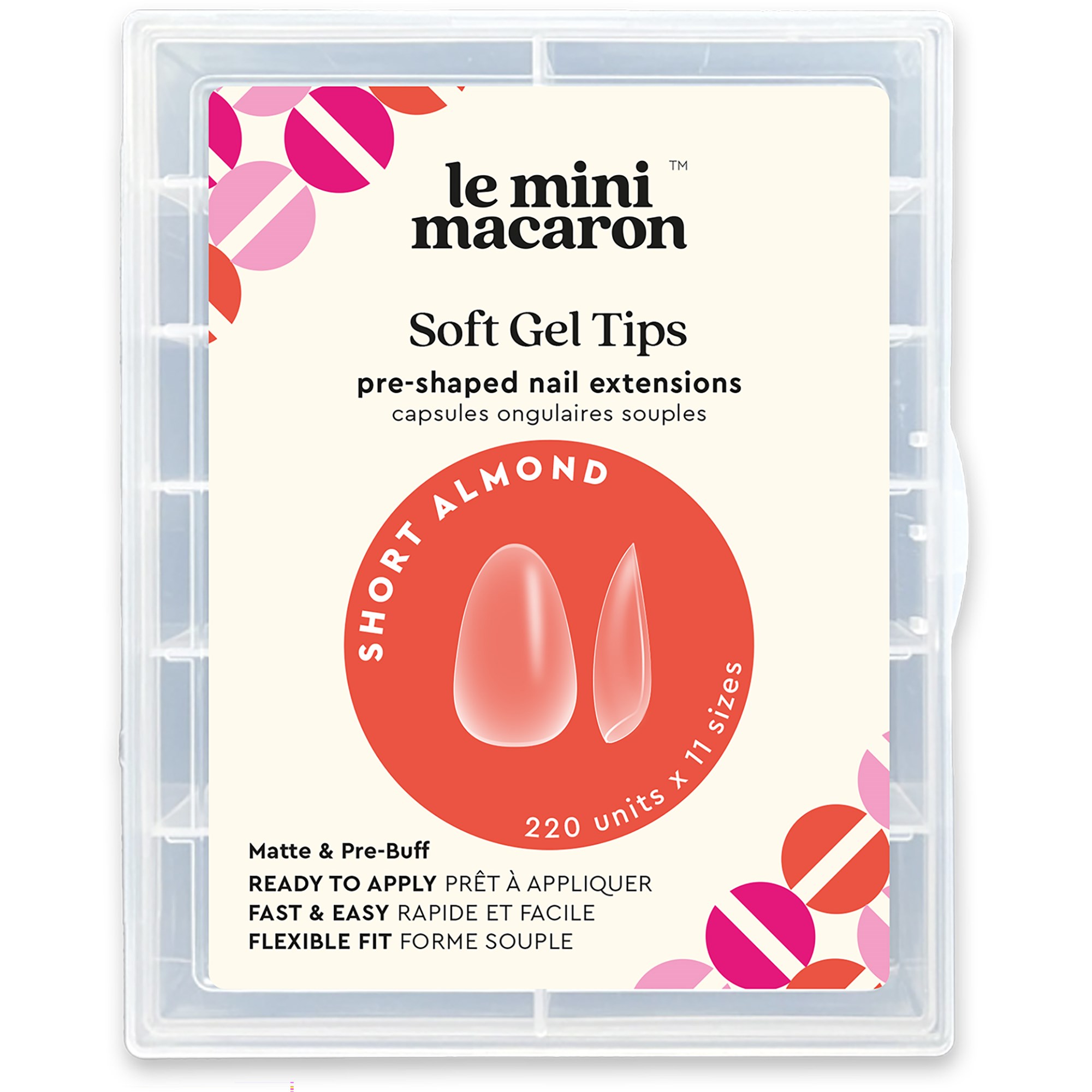 Le Mini Macaron Le Gel Soft Gel Tips Short Almond, Matte & Pre Bu