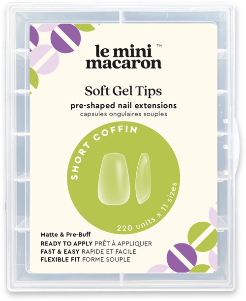Le Mini Macaron Le Gel Soft Gel Tips Short Coffin, Matte & Per Buff Effect Small