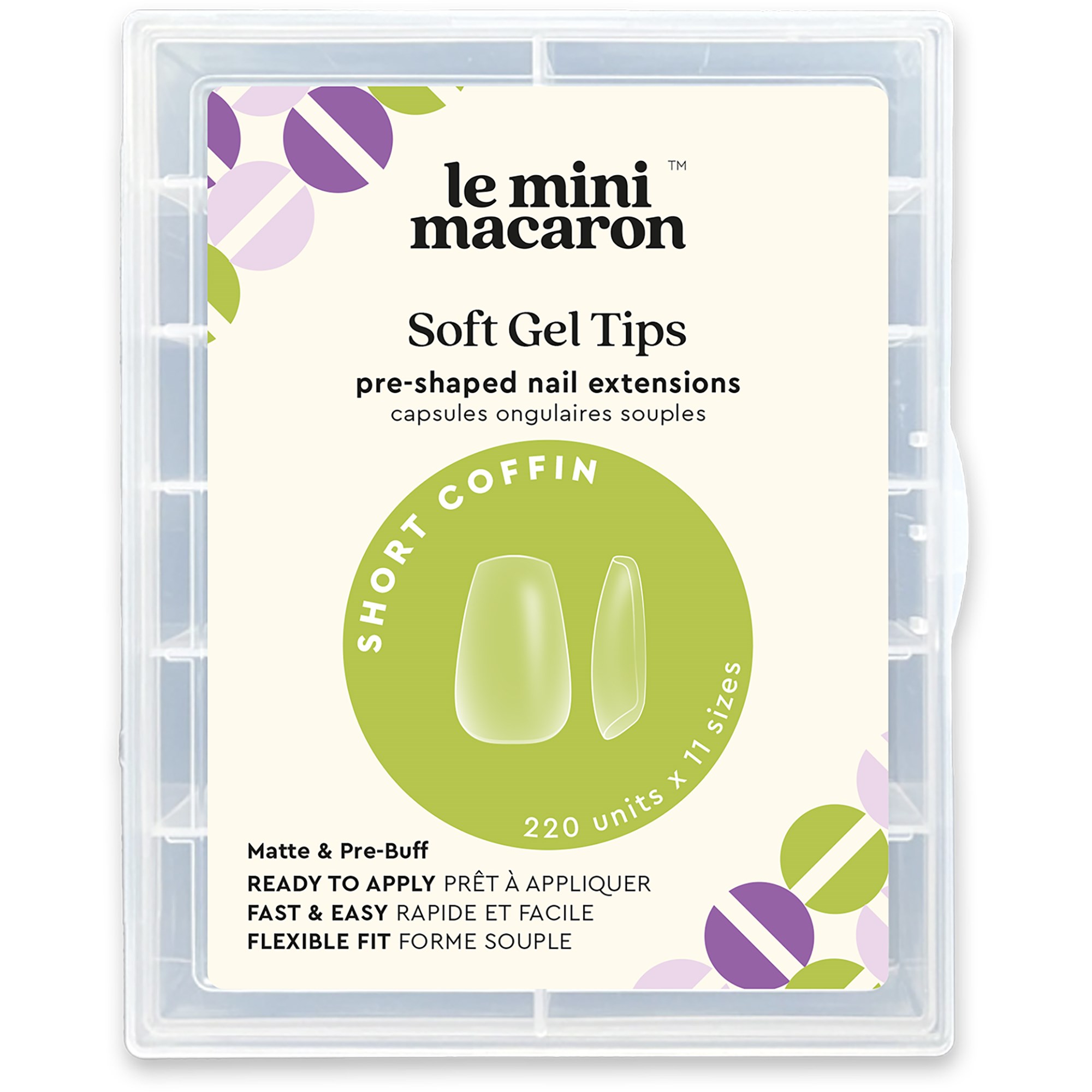 Le Mini Macaron Le Gel Soft Gel Tips Short Coffin, Matte & Per Bu billede