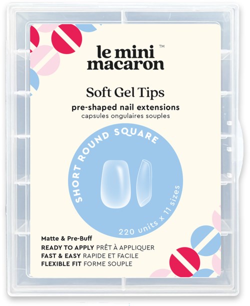 Le Mini Macaron Le Gel Soft Gel Tips Short Round Square, Matte & Per Buff Effect Small