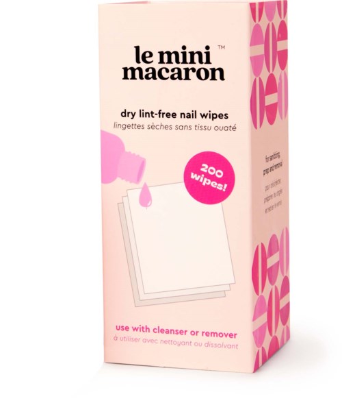 Rosa förpackning med svart och rosa text, visar nagwipes, 200 stycken, för nagelrengöring, oanvänd.