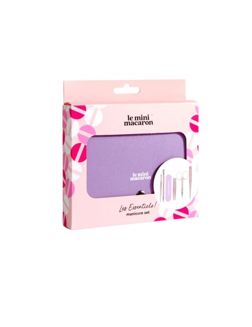 Pinkki laatikko sisältää lilla kynsilakkasarjan ja työkalut, nimeltään 'le mini macaron' ja 'Les Essentiels'.
