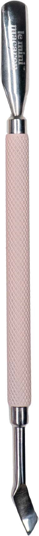 Et tannverktøy med rosa håndtak, metallarbeid og en liten vinkelspiss for tannbehandling.
