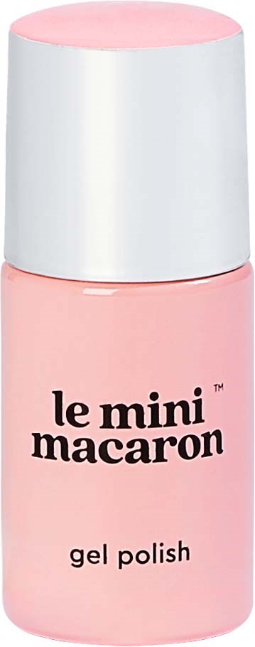 Pink gel polish bottle with a white cap, labeled 'le mini macaron'.