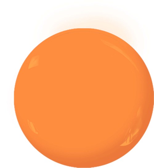 En stor orange kugle med skinnende refleksioner på en lys baggrund.