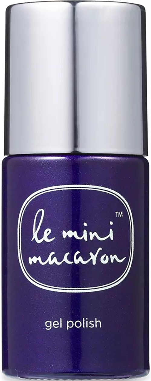 A small bottle of purple gel nail polish with a silver cap labeled "le mini macaron."