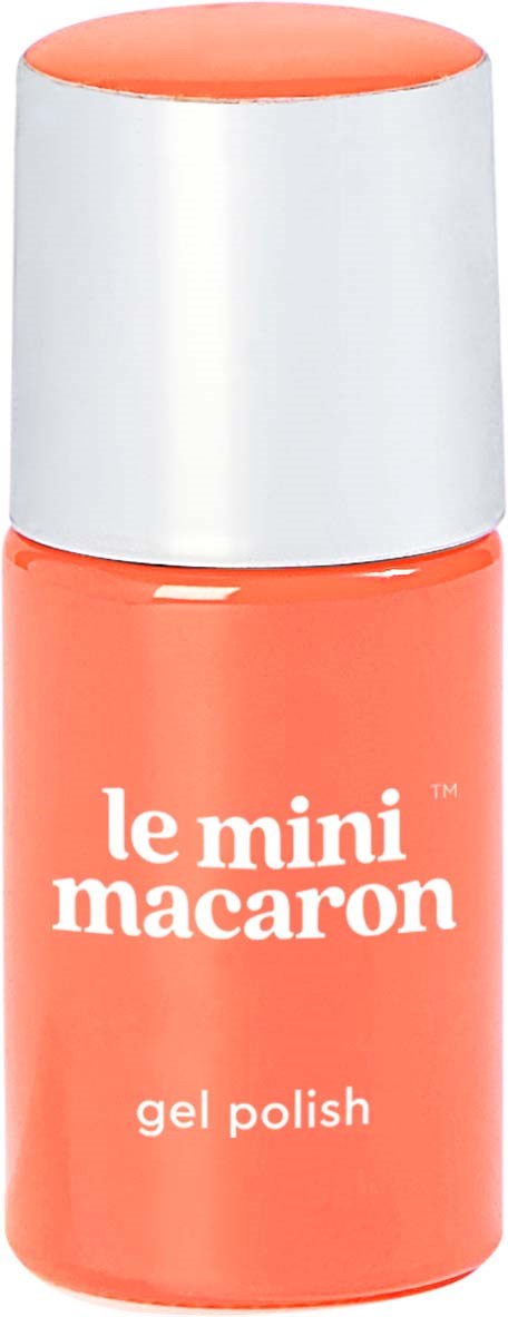 A small orange bottle labeled 'le mini macaron gel polish' with a white cap.