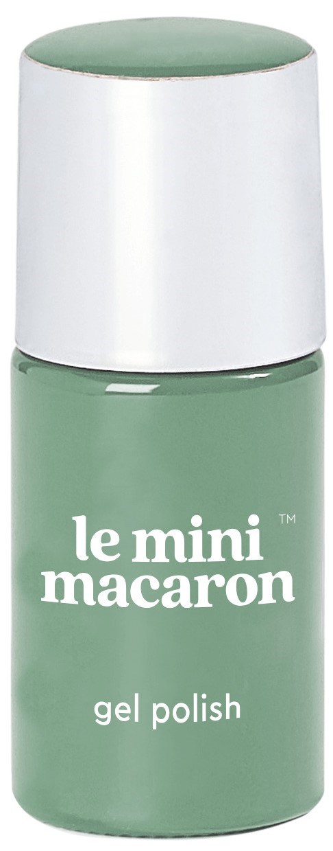 Grön gelnagellackflaska med vit lock märkt "le mini macaron".