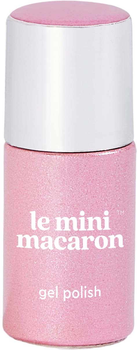 A small pink bottle of gel nail polish with a silver cap and white text.