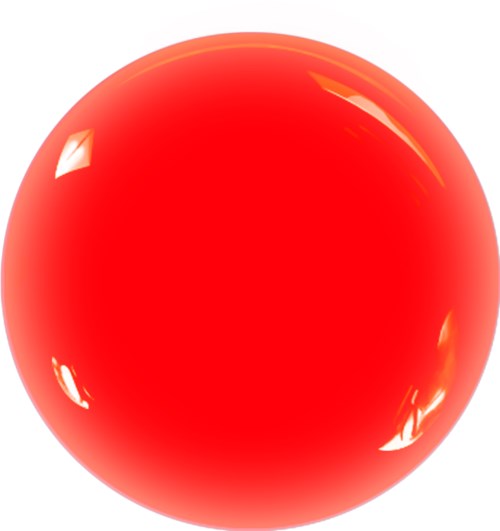 A shiny red sphere with reflections, smooth surface, and bright highlights.