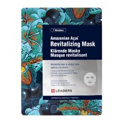 Ett paket med en ansiktsmaske, tropiska blad och blå färger, främjar en revitaliserande ansiktsmask för hudvård.