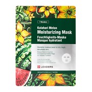 Ett grönt paket med frukter och blommor, nämner fuktgivande maskingredienser, och har en liten ansiktsbild.