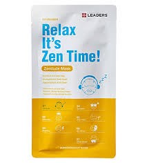Ett paket med texten 'Relax, It's Zen Time!' med blå och gula färger, med ikoner och text om avkoppling.