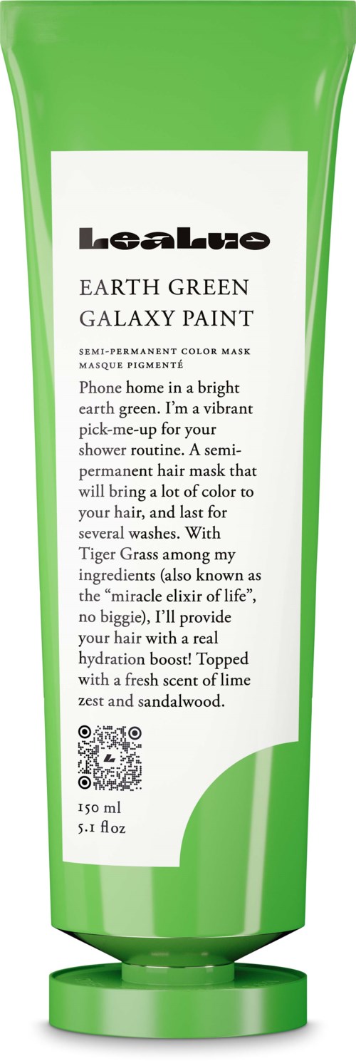 Green tube of semi-permanent hair color with description and branding text on white label.