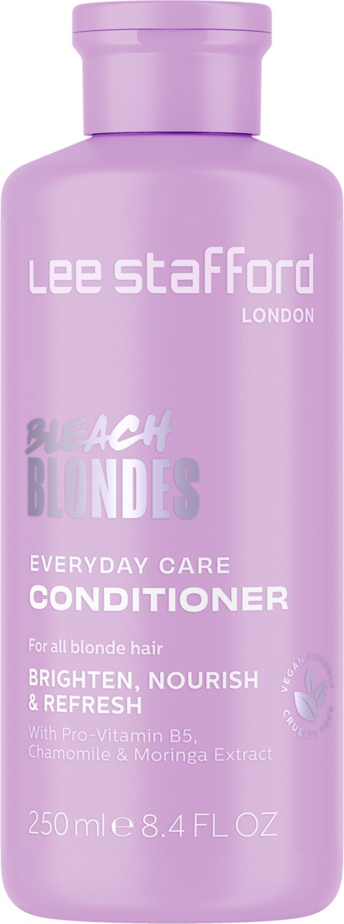 Lavendelkleurige fles van Lee Stafford Blonde Conditioner voor haarverzorging, 250 ml.