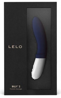 A black box with the word 'LELO', showing a blue and white curved device inside, labeled 'Billy 2'.