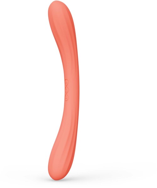 A pink, curved object that looks smooth and soft, with buttons on its side.