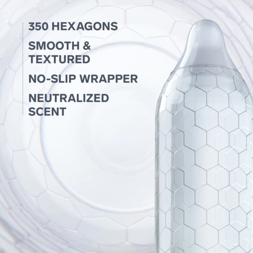 Produkt med 350 hexagoner, glat og tekstureret overflade, skridsikker emballage, neutralt duft.