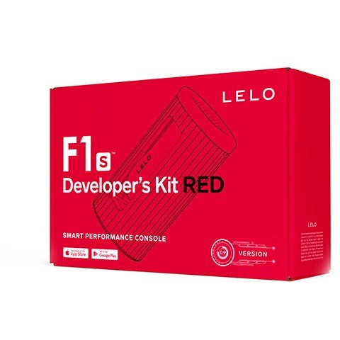 Röd förpackningslåda för LELO F1s Developer's Kit, en smart prestationskonsol.